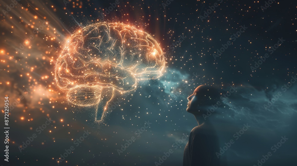 Aufkleber Artificial Intelligence: Flying through a digital brain's data universe