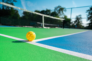 pickleball ball at an outdoor court