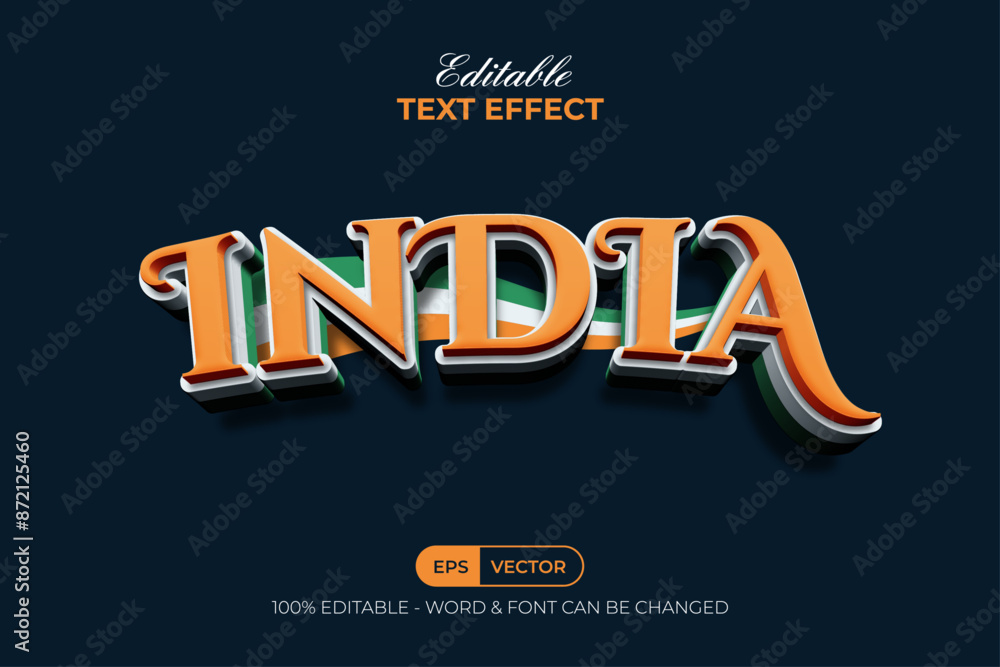 Poster india text effect 3d layered curve style. editable text effect.