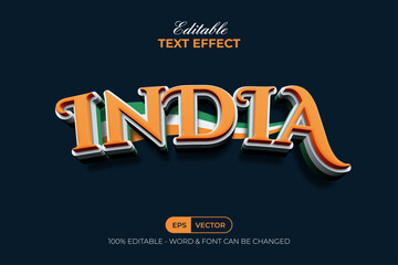 Fototapeta premium India Text Effect 3D Layered Curve Style. Editable Text Effect.