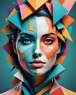 Abstract portrait of a woman with geometric shapes.