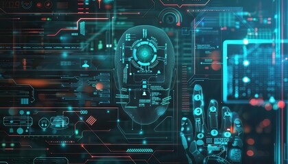 Fototapeta premium Behavioral biometrics in fraud detection systems theme side view showcasing security advancements futuristic tone Analogous Color Scheme