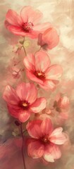 grungy texture oil painting artwork of cosmos flower blossom bouquet, still life paint style illustration