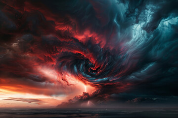 A swirling mass of red, blue