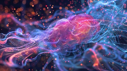 Obraz premium Visualizing AI: A journey through a digital brain filled with big data streams