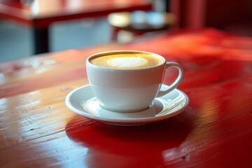 Fototapeta premium Creamy Coffee on a Red Table