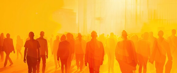 Fototapeta premium Yellow And Orange Silhouettes Of People, Representing Unity And Diversity,High Resolution, Ultra HD