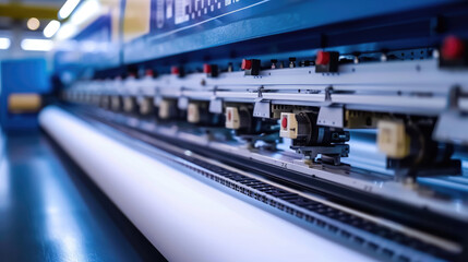 Professional Large Format Digital Printer. Close-Up of Printing Process and Mechanics