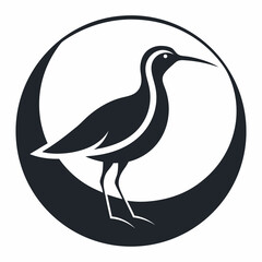 curlew silhouette vector illustration in a circle logo icon