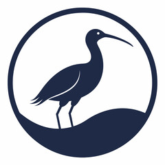 curlew silhouette vector illustration in a circle logo icon
