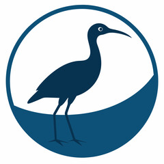 curlew silhouette vector illustration in a circle logo icon