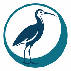 curlew silhouette vector illustration in a circle logo icon