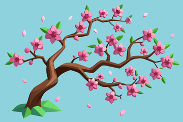 Spring flowers. Cherry blossom tree branch vector illustration 