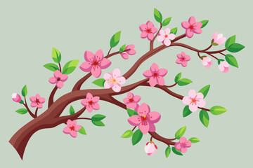 Spring flowers. Cherry blossom tree branch vector illustration 