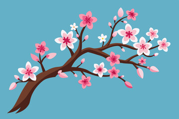 Spring flowers. Cherry blossom tree branch vector illustration 
