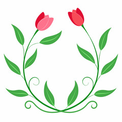 Tulips forming an elegant border on white background