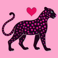 Leopard silhouette with hearts vector illustration 