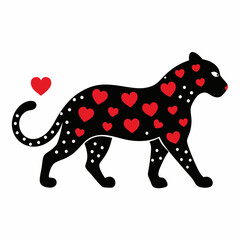 Leopard silhouette with hearts vector illustration 