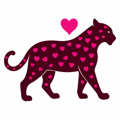 Leopard silhouette with hearts vector illustration 