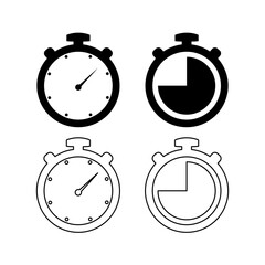 Stopwatch, chronometer, and time flat vector black and white icon set