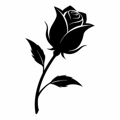 Rose bud black silhouette on white background
