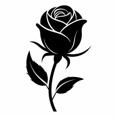 Rose bud black silhouette on white background