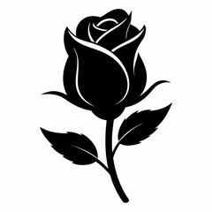 Rose bud black silhouette on white background