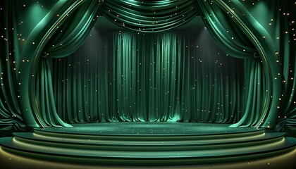 Green Velvet Stage with Golden Lights