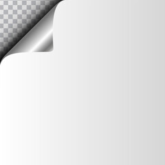 Silver page curl with shadow on blank sheet of paper on transparent background