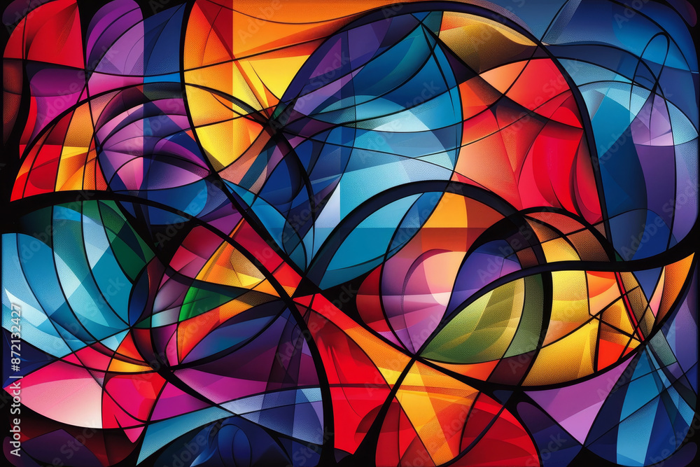 Poster a colorful abstract painting with many different shapes and colors