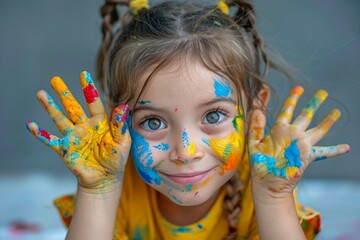Young Girl with Paint-Splattered Hands and Face