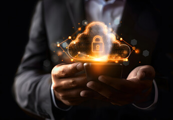 Cyber ​​security concept, Network connectivity with cyber security, and data protection design