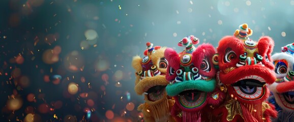 Young Asian Generation Z Lion Dance Troupe Members Carrying The Bright And Festive Lion Heads,High Resolution, Ultra HD