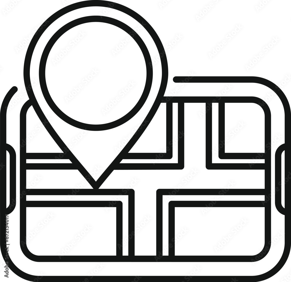 Poster simple line icon style illustration of a mobile gps navigation system showing the location pin on a 