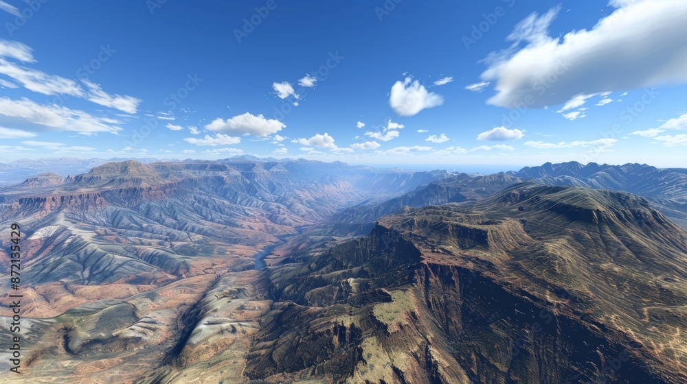 Poster Aerial View of a Mountain Range with Blue Sky and Clouds