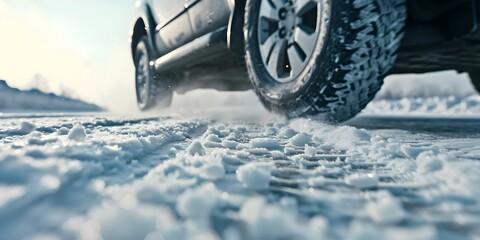 Car losing control on icy road, sliding towards truck in dangerous situation. Concept Icy Road, Car Accident, Dangerous Situation, Hazardous Driving, Emergency Response