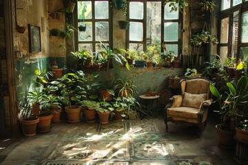 Obraz premium Vintage Sunroom with Indoor Garden