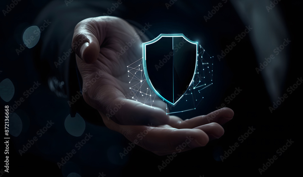 Poster cybersecurity and privacy concepts to protect data. businessman holding cyber security technology on