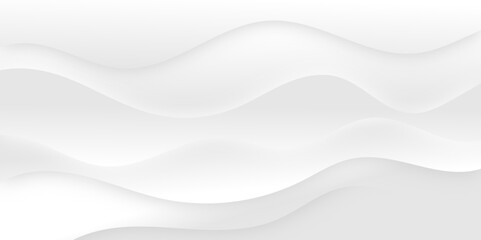 Obraz premium White and light gray abstract wave gradient luxury texture paper wave background. Smooth and clean modern abstract wave curve line banner background design. Vector illustration.