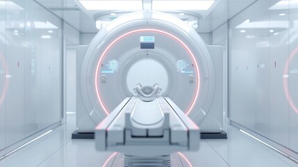 award winner photo of AI-driven diagnostic imaging machine scanning a patient, autumn posters on the wall, [medical imaging], [fall decor]