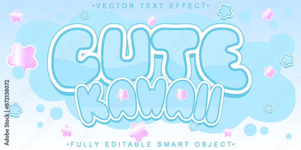 Poster cute kawaii soft vector fully editable smart object text effect