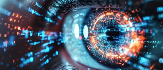 Biometric monitoring in remote health services theme top view ensuring patient safety digital binary as object vivid