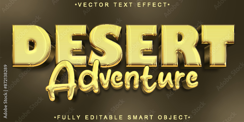 Poster cartoon brown shiny cream desert adventure vector fully editable smart object text effect