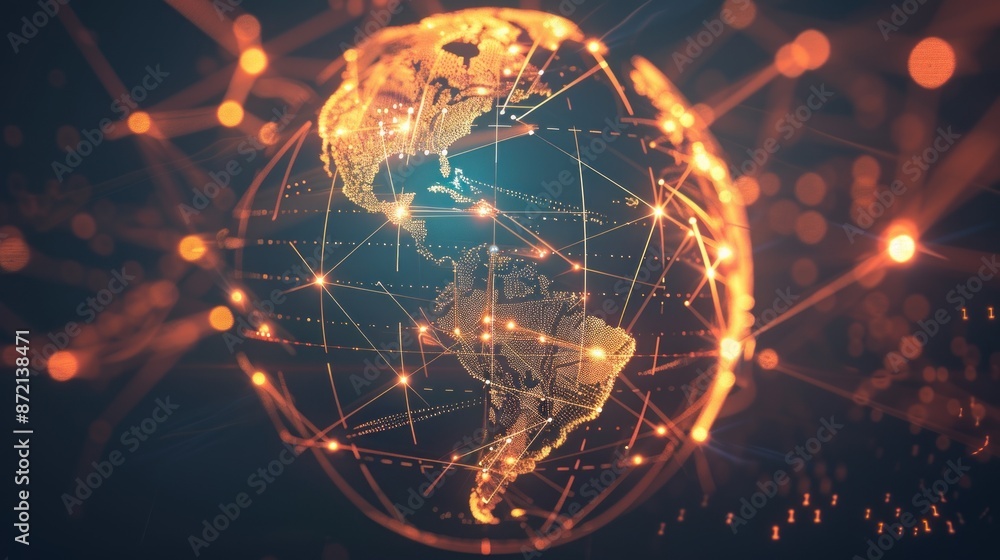 Wall mural virtual connections on a high-tech world globe. generative ai image