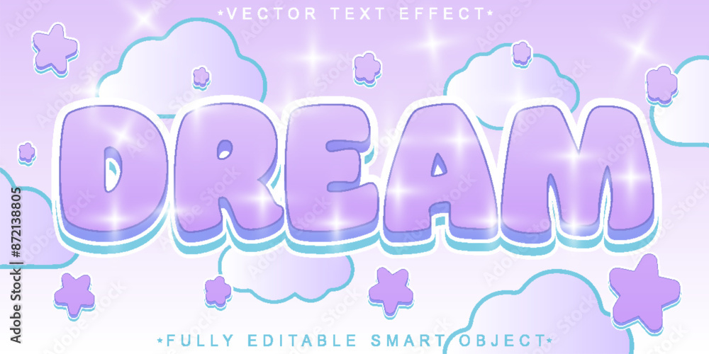 Poster dream cute kawaii soft vector fully editable smart object text effect