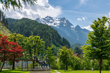 Mountains and ski resorts viewed from the village of Mayrhofen in Austria, Europe