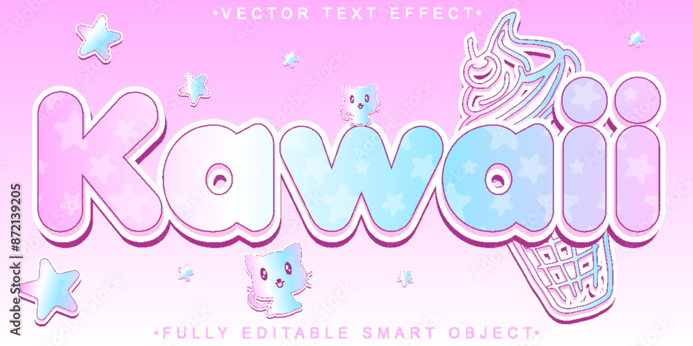 Poster cute kawaii star soft vector fully editable smart object text effect