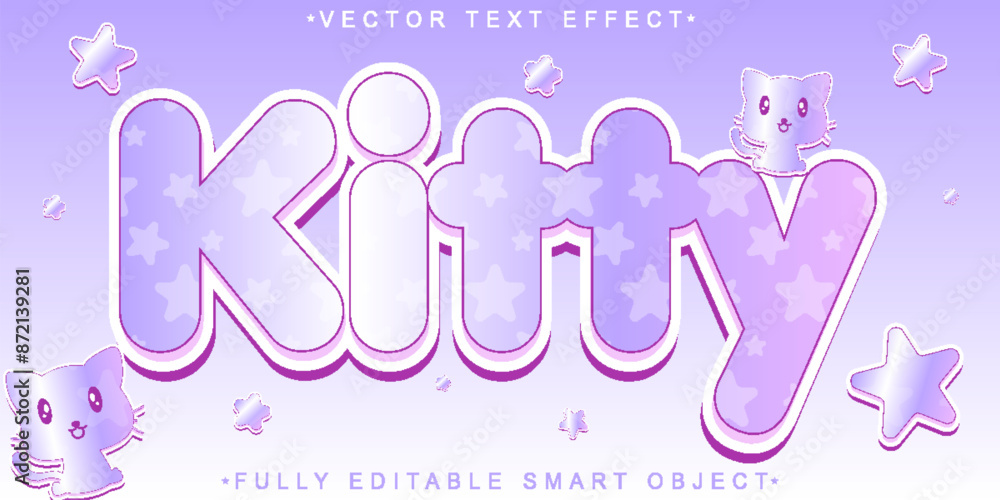 Poster cute kawaii kitty soft vector fully editable smart object text effect