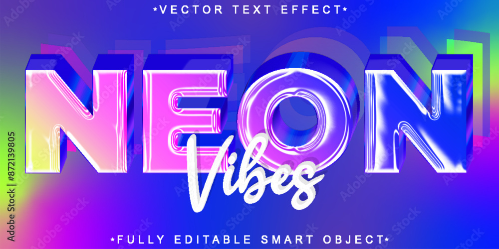 Poster Shiny Colorful Neon Vibes Vector Fully Editable Smart Object Text Effect