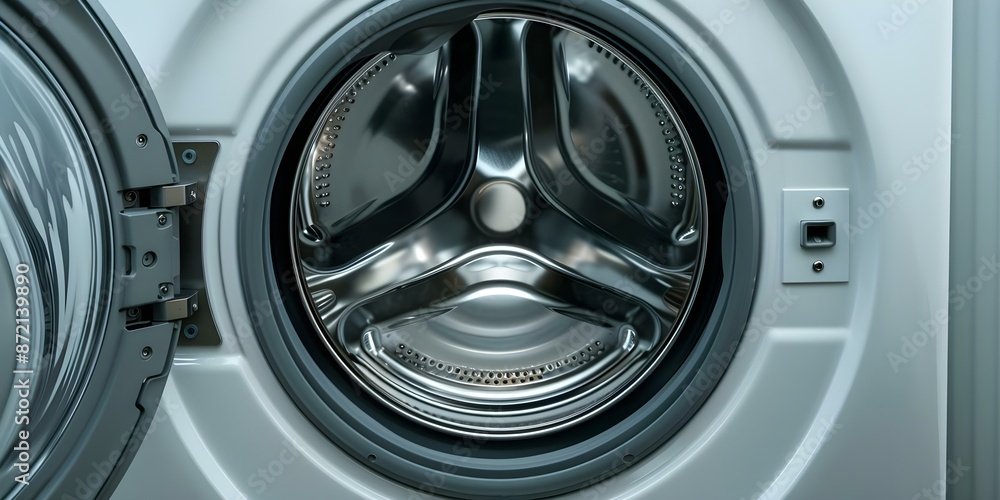 Aufkleber professional photo of a centered open drum washing machine with selective focus and copy space. conc